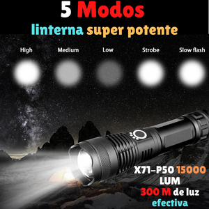 Linterna POWER X71-P50 PRO alta POTENCIA.- 15000 LUM (incluye batería 3500 mA , cargador y adaptador de pilas)