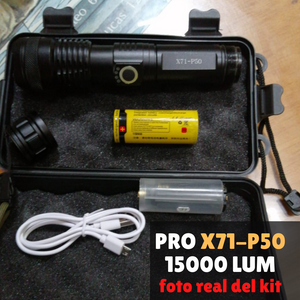 Linterna POWER X71-P50 PRO alta POTENCIA.- 15000 LUM (incluye batería 3500 mA , cargador y adaptador de pilas)
